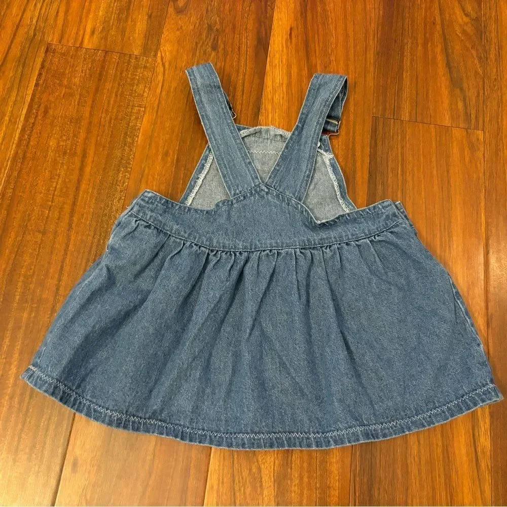 Vintage denim overall dress embroidered heart red plaid accents